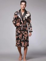 Men's Satin Robe – "Black" Dragon Print