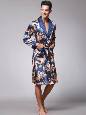 Men's Satin Dressing Gown – "Blue" Dragon Print