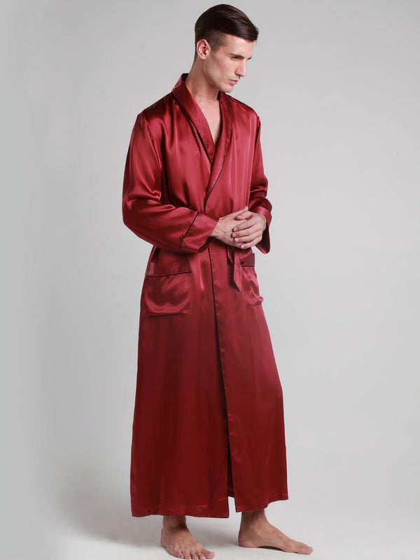 Men's Silk Dressing Gown – Classic Length – "Red"