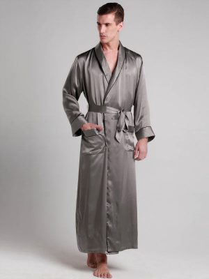 Men's Silk Dressing Gown – Classic Length – "Grey"
