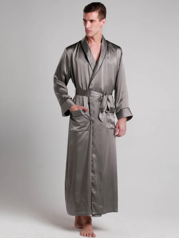 Men's Silk Dressing Gown – Classic Length – "Grey"