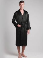 Classic Men's Mid-Length Silk Robe – Black