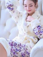 Women's Fleece Dressing Gown "Purple Flowers"