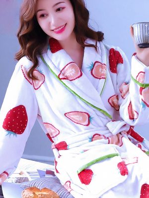 Women's Fleece Dressing Gown "Strawberries"
