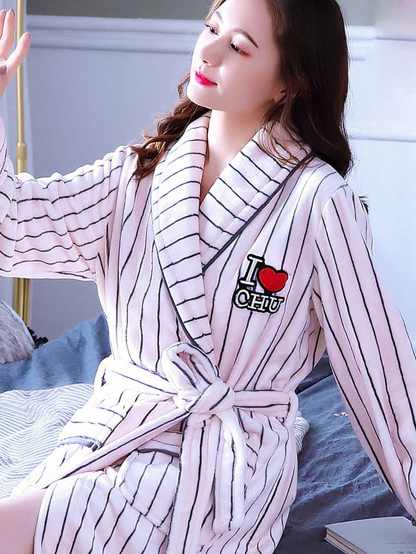 Women's Striped Fleece Robe