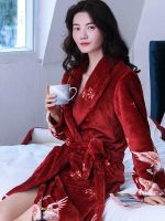 Women's Fleece Dressing Gown – "Red" Bird Print