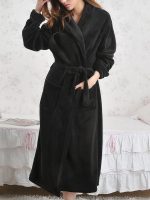 Women's Long Fleece Dressing Gown – Black