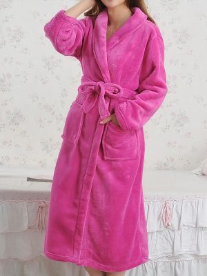 Women's Long Fleece Dressing Gown – Dark Pink