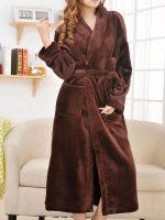 Women's Long Fleece Dressing Gown – Brown