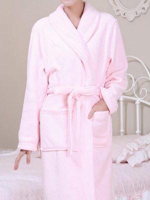 Women's Long Fleece Dressing Gown – Light Pink