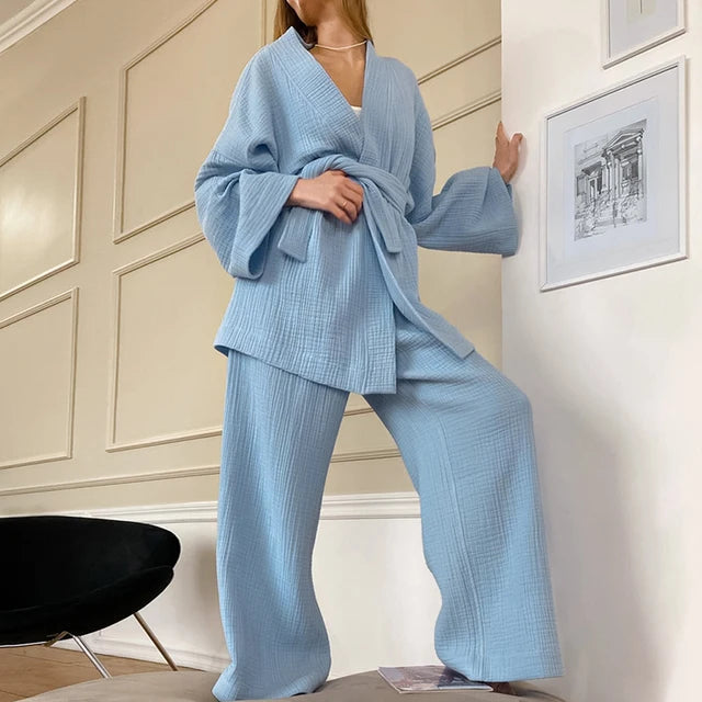 Women's 2-Piece Blue Bathrobe