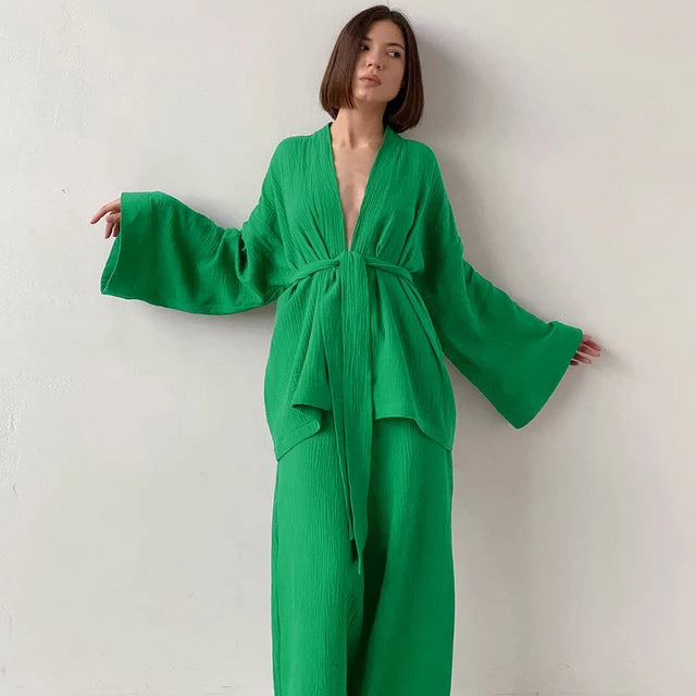 Women's 2-Piece Light Green Bathrobe