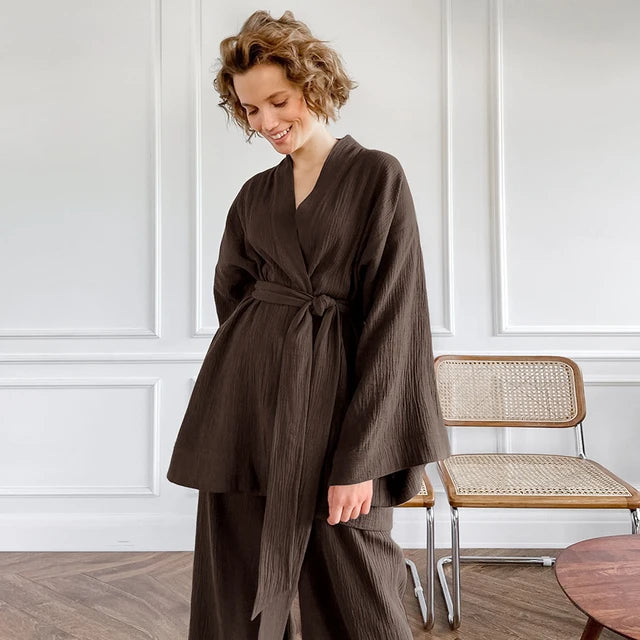Women's 2-Piece Brown Bathrobe