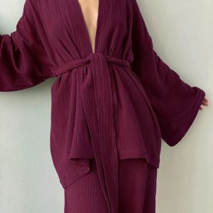 Women's 2-Piece Burgundy Bathrobe