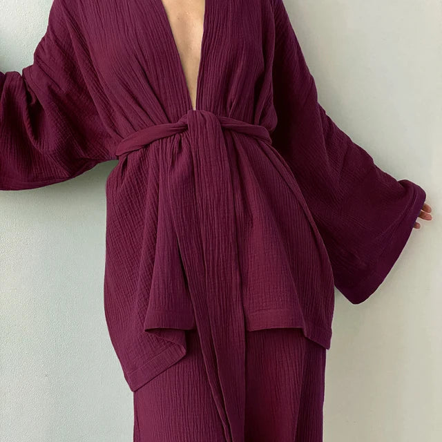 Women's 2-Piece Burgundy Bathrobe