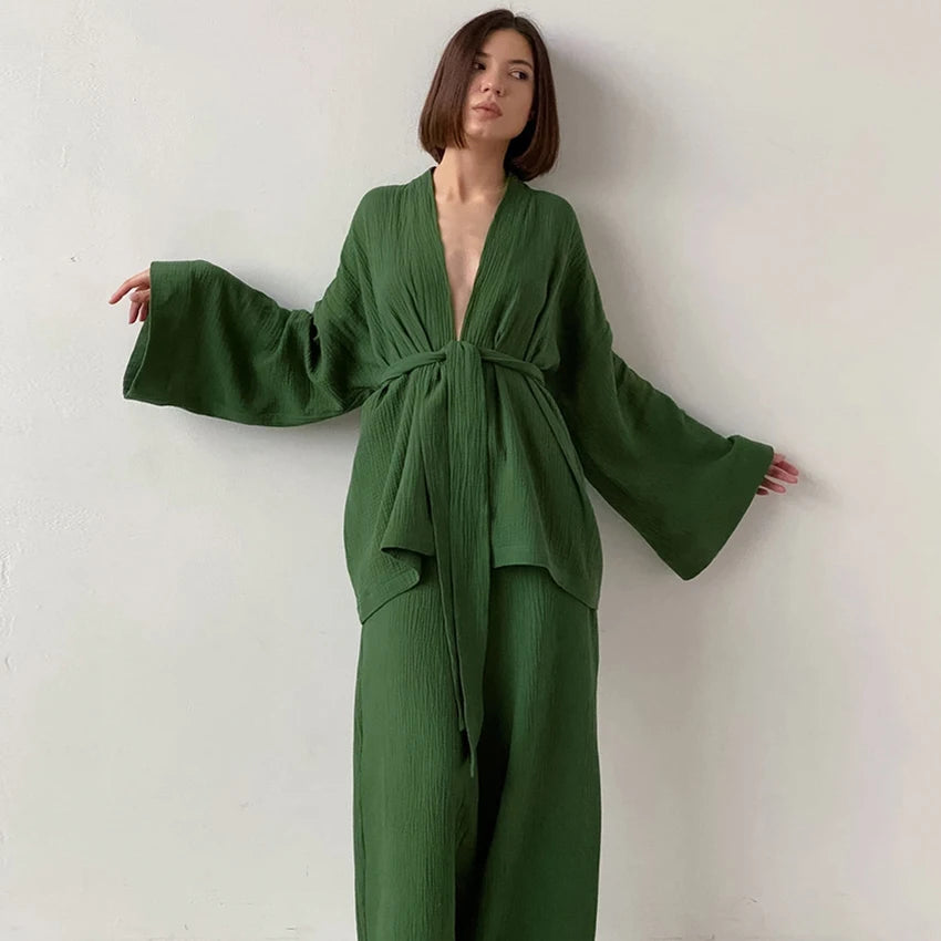 Women's 2-Piece Green Bathrobe