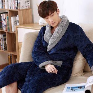 Men's Luxury Blue and Grey Bathrobe