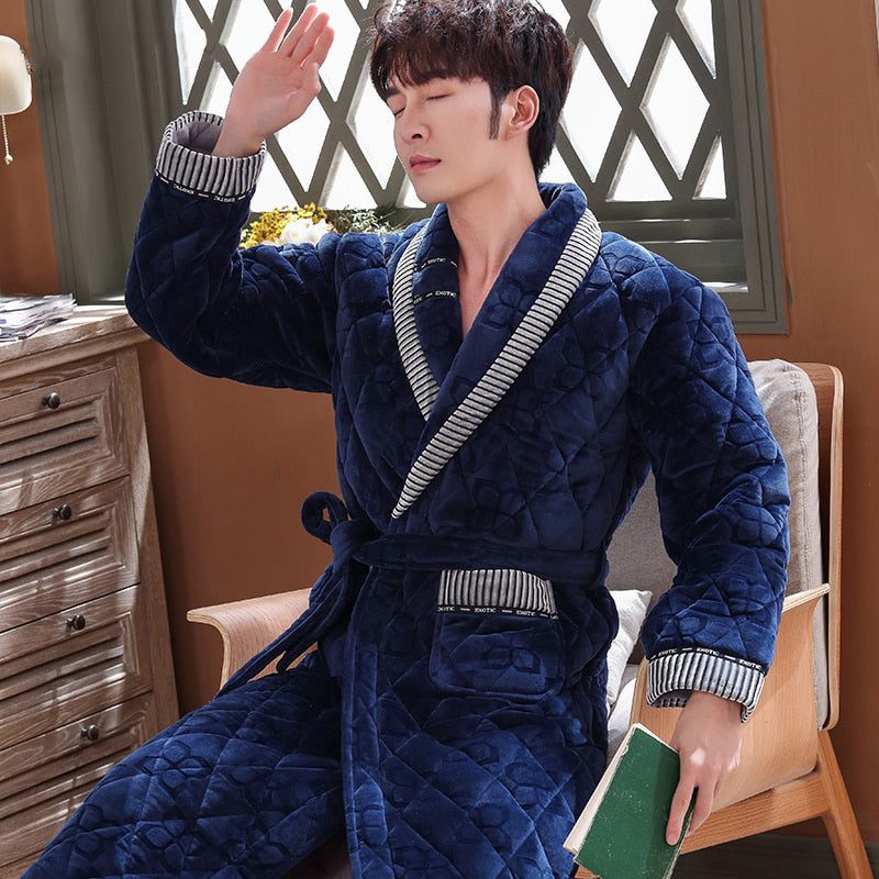 Men's Luxury Navy Blue Bathrobe