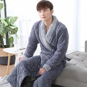 Men's Luxury Blue Bathrobe with Lettering
