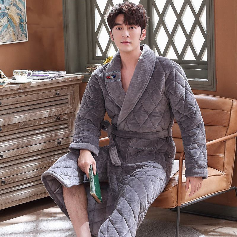 Men's Luxury Light Grey Velour Bathrobe