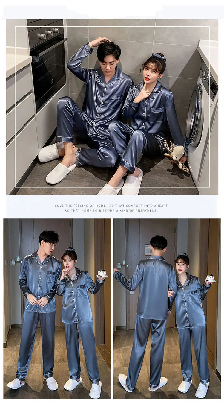 Sleepwear Pajamas Couple Set Long Button-Down - Image 12