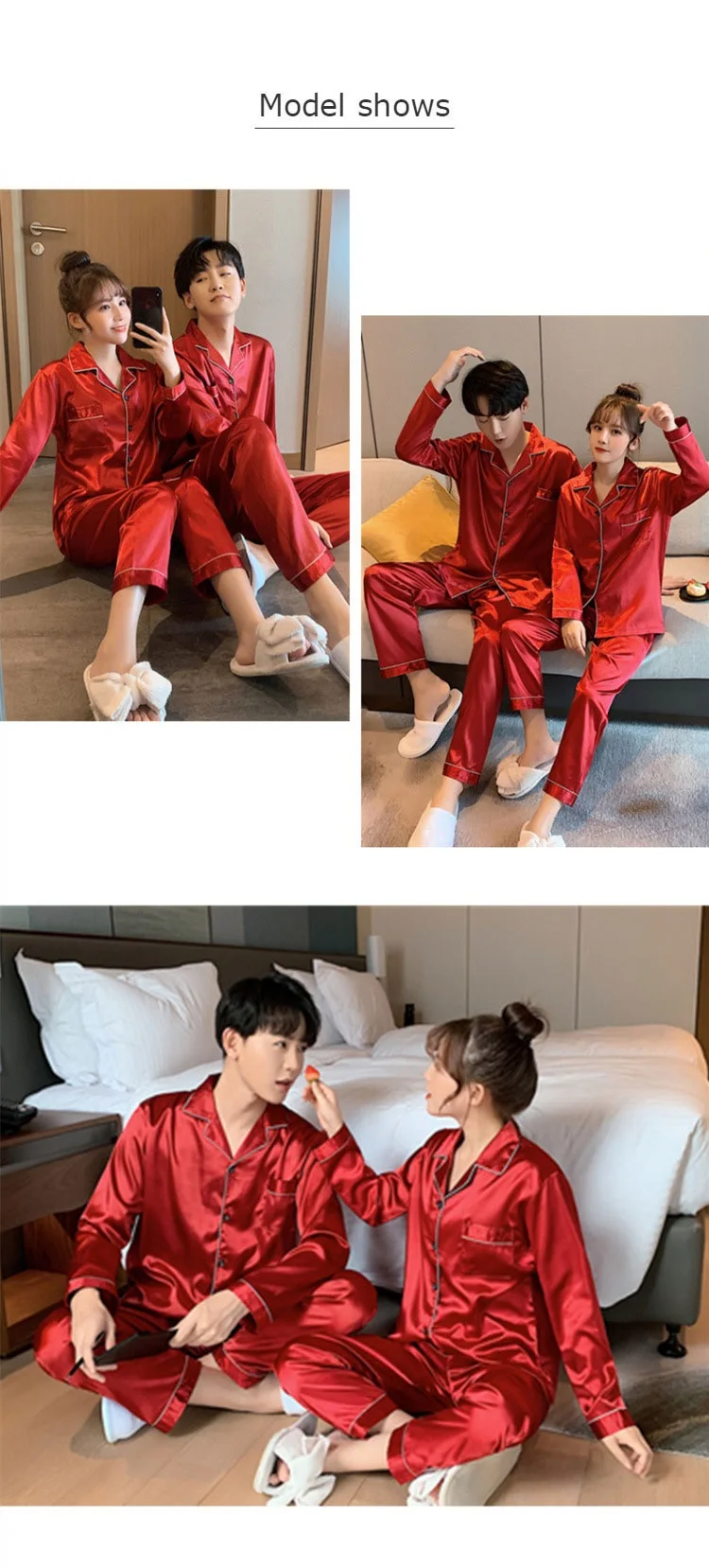 Sleepwear Pajamas Couple Set Long Button-Down - Image 10