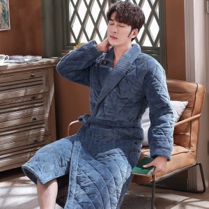 Men's Luxury Light Blue Velour Bathrobe