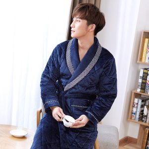 Men's Luxury Dark Blue Velvet Bathrobe