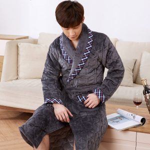 Men's Luxury Grey Checkered Bathrobe