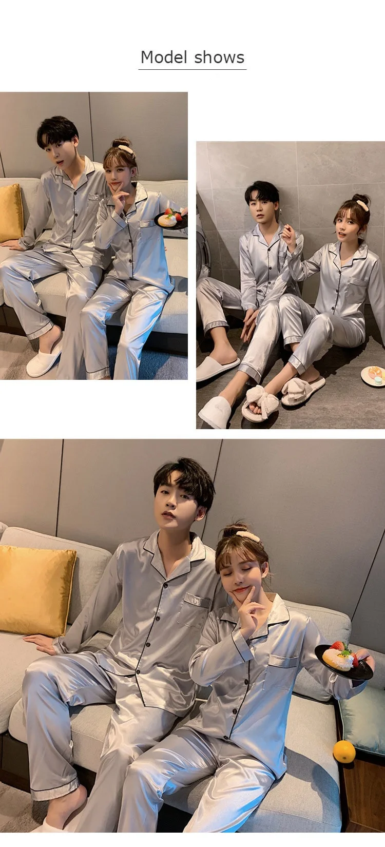 Sleepwear Pajamas Couple Set Long Button-Down - Image 13