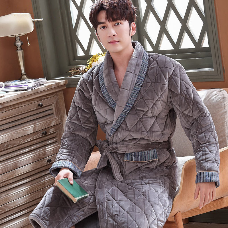 Men's luxury grey-brown bathrobe