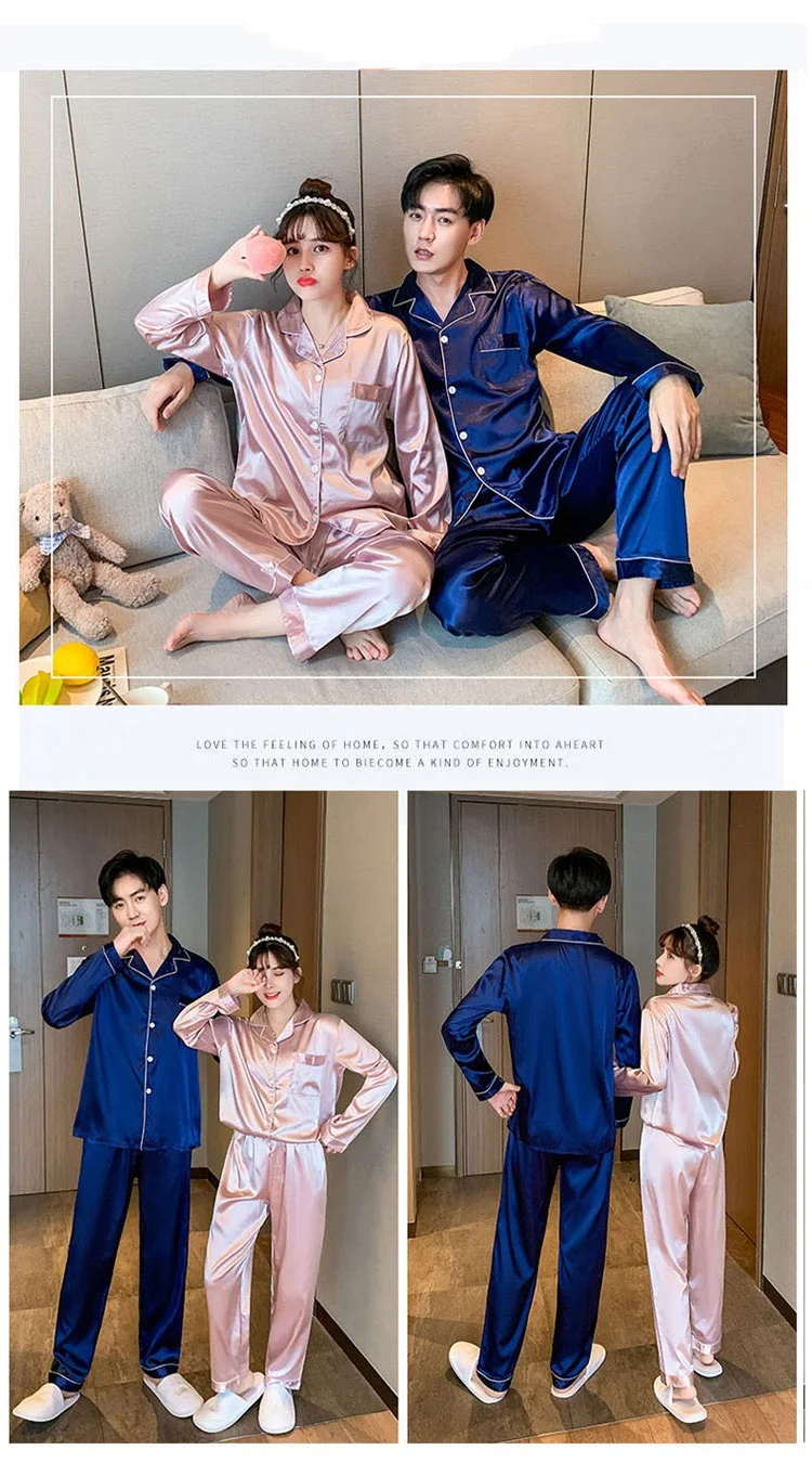 Sleepwear Pajamas Couple Set Long Button-Down - Image 14