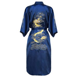Midnight Blue Japanese Satin Robe