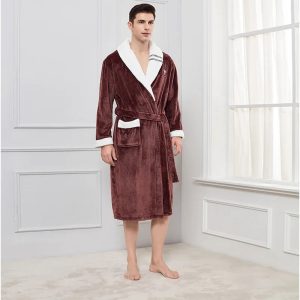 Men's Brown Fleece Bathrobe