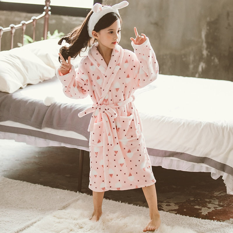 Girls' Pink Ice Cream Print Bathrobe - Image 2