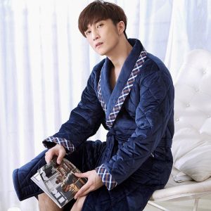 Men's Luxury Navy Blue Velour Robe