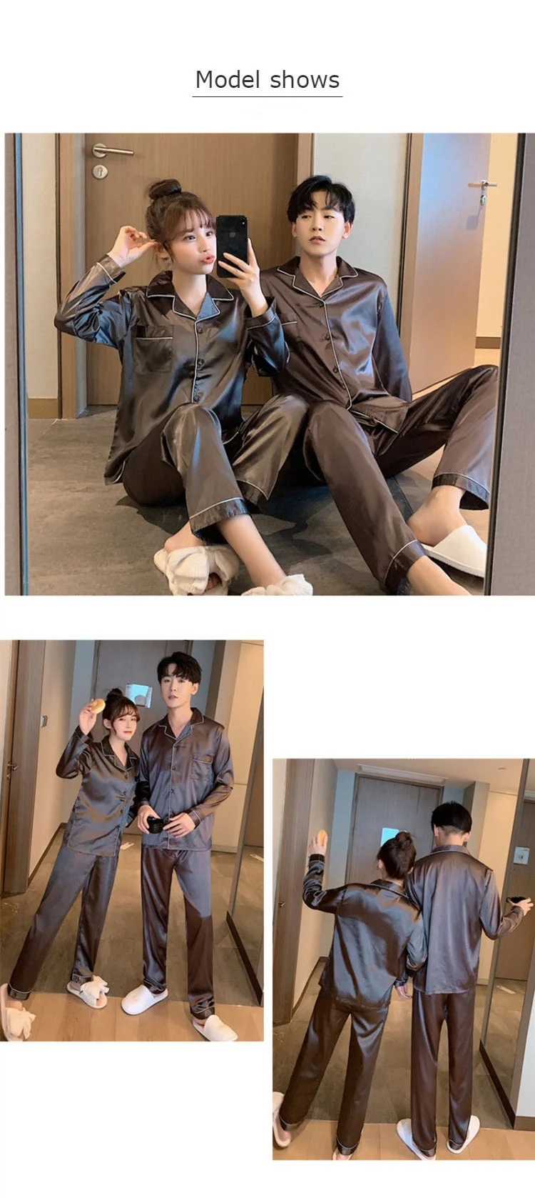 Sleepwear Pajamas Couple Set Long Button-Down - Image 11
