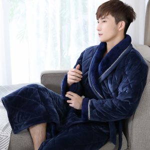 Men's Luxury Navy Blue Velour Robe