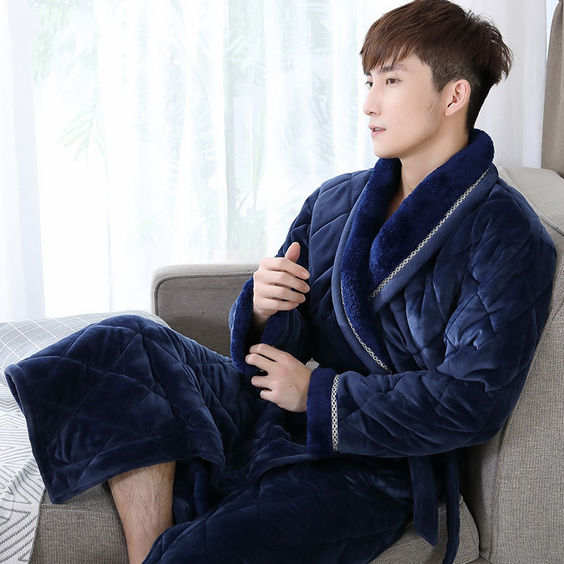 Men's Luxury Navy Blue Velour Robe