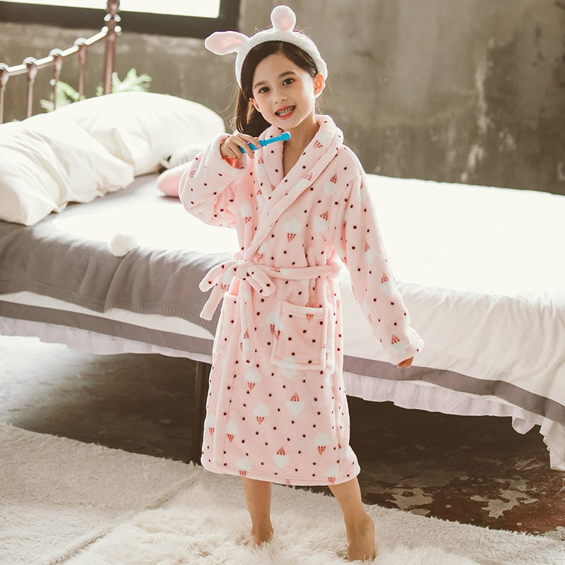 Girls' Pink Ice Cream Print Bathrobe