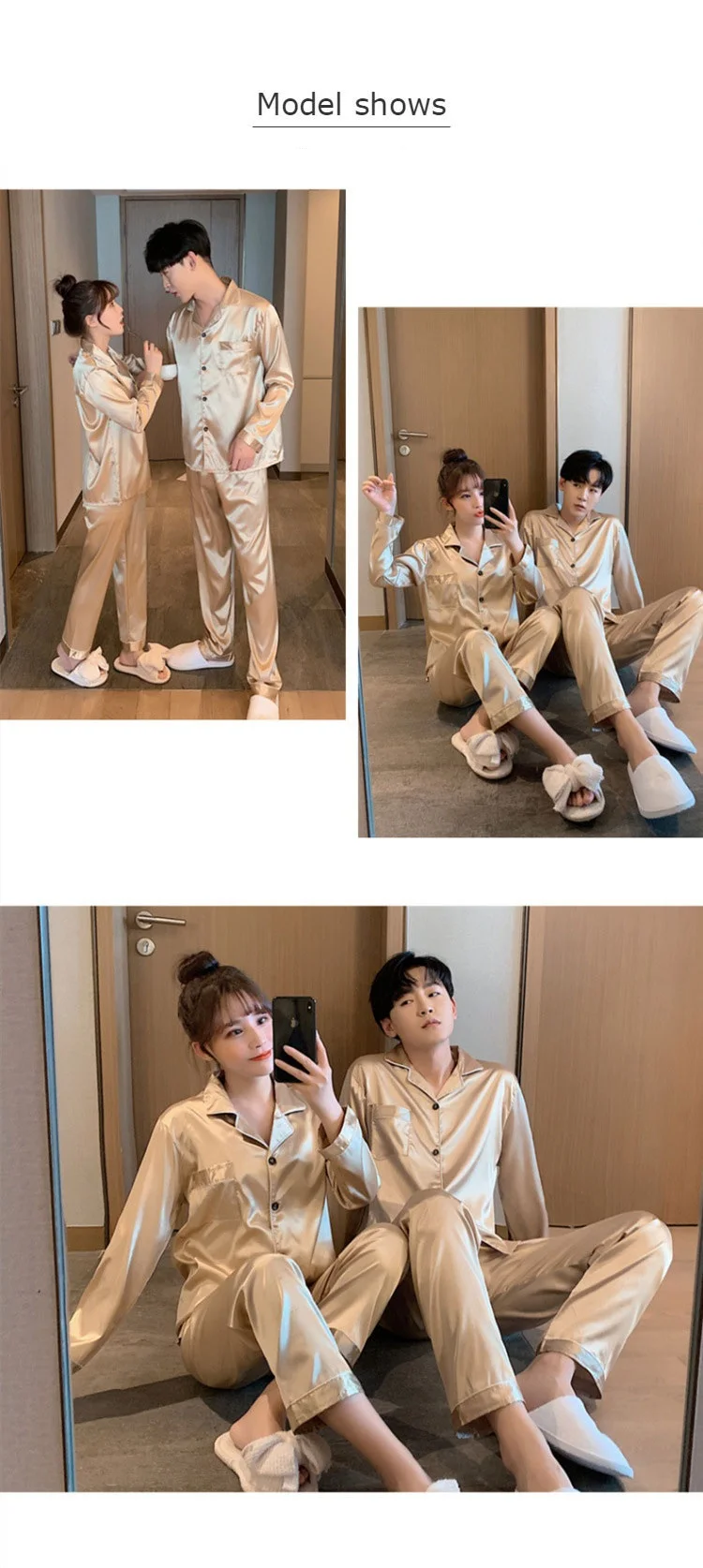 Sleepwear Pajamas Couple Set Long Button-Down - Image 8