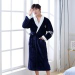 Blue Fleece Bathrobe with White Collar