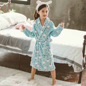 Girls' Blue Ice Cream Print Bathrobe
