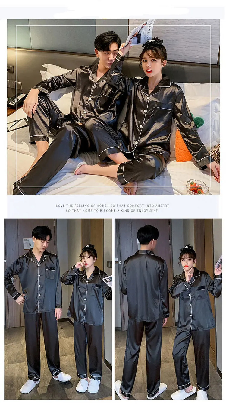 Sleepwear Pajamas Couple Set Long Button-Down - Image 7