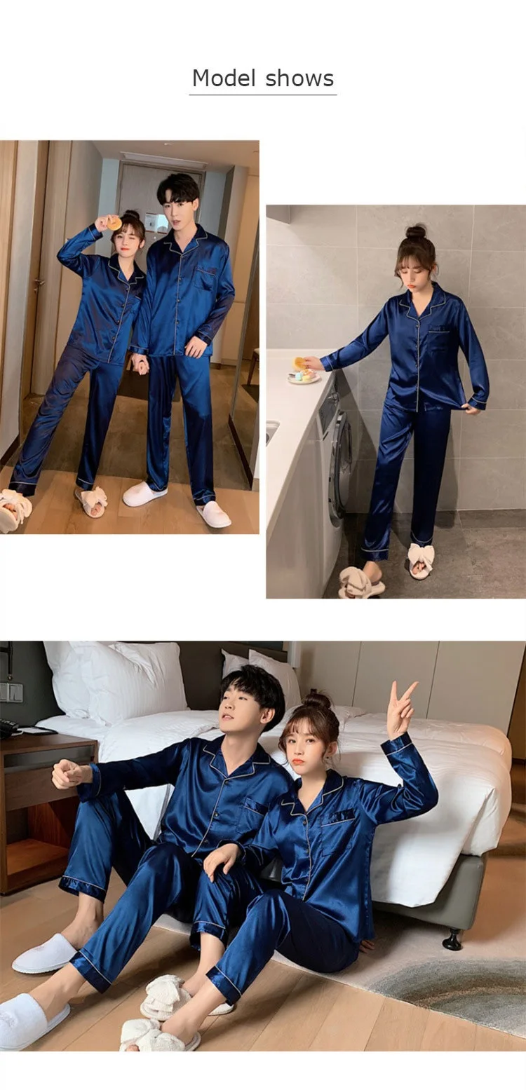 Sleepwear Pajamas Couple Set Long Button-Down - Image 9