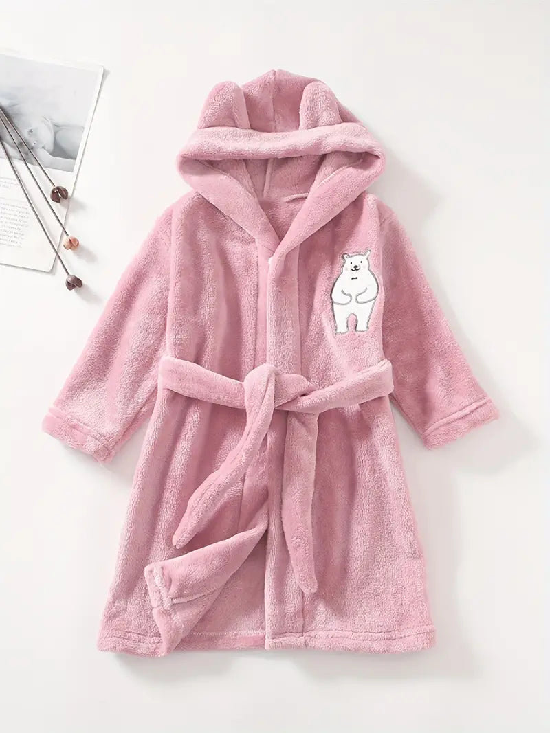 Girls' Bathrobe with Bear Pattern - Image 2