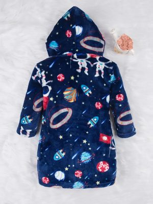 Blue Space-Themed Children's Bathrobe