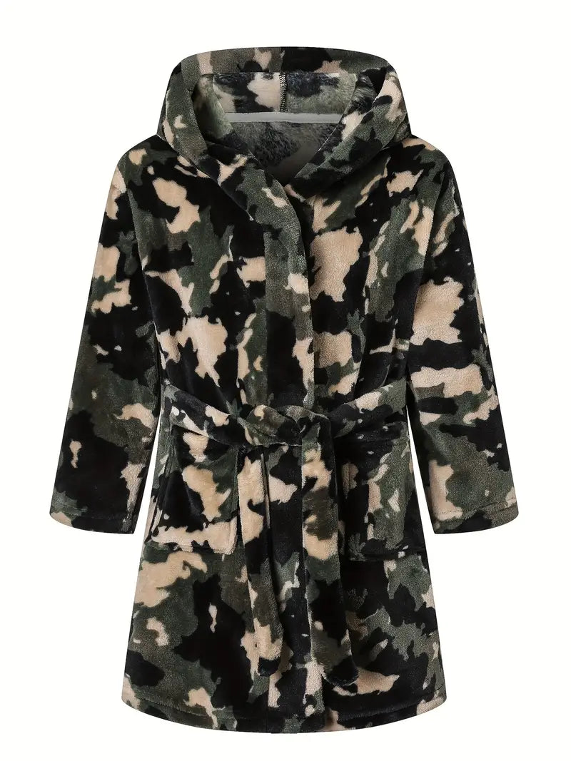 Children's Fleece Bathrobe with Camouflage Print - Image 2