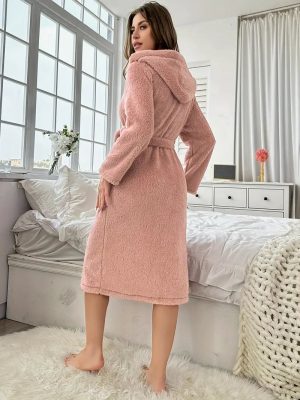 Pink Cotton Bathrobe with Hood