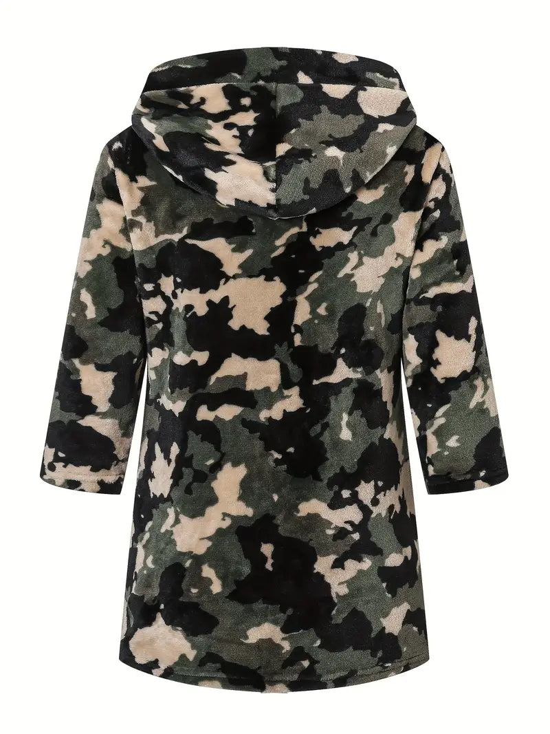 Children's Fleece Bathrobe with Camouflage Print
